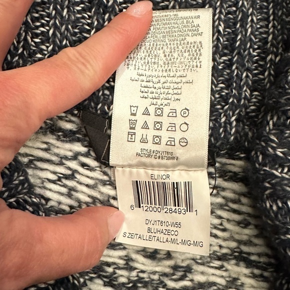 BCBGmaxazria Womens Sweater M/L Blue Wool Elinor Knit Cowl Neck Fair isle Hi-Low - Picture 12 of 12